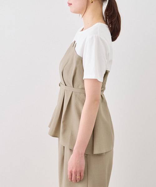 ROPE' PICNIC(ロペピクニック)の「【cahoさんコラボ】低身長・小柄さんサイズ エアリーリネンライク ドッキングカットトップス(Tシャツ/カットソー・レディース・ダークブラウン/ブラック/ネイビー/ベージュ/キャメル・FREE)」の7枚目の写真