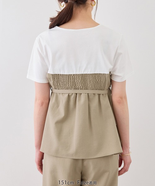 ROPE' PICNIC(ロペピクニック)の「【cahoさんコラボ】低身長・小柄さんサイズ エアリーリネンライク ドッキングカットトップス(Tシャツ/カットソー・レディース・ダークブラウン/ブラック/ネイビー/ベージュ/キャメル・FREE)」の8枚目の写真