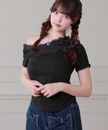 Anely フリル サイド ギャザー ワンショルダー カット トップス