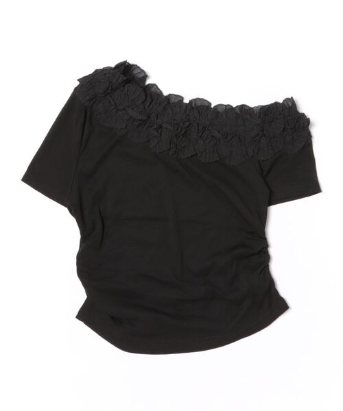 Anely(アネリー)の「Anely フリル サイド ギャザー ワンショルダー カット トップス(Tシャツ/カットソー・レディース・ホワイト/ブラック・FREE)」の16枚目の写真