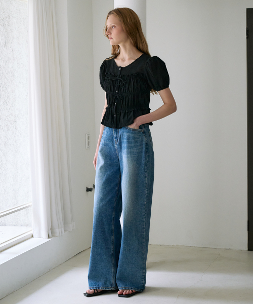 DEHEVE（デヘヴェ）の「Ribbon Smocked Blouse [Black]（シャツ/ブラウス・レディース・ブラック・SMALL/MEDIUM）」の8枚目の写真