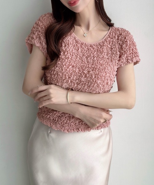 Meiru(メイル)の「シアーシャーリングパフスリーブブラウス(シャツ/ブラウス・レディース・ピンク/ブラック/アイボリー・SMALL/MEDIUM/LARGE)」の1枚目の写真