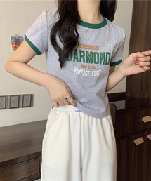 【EIZZ/アイズ】カレッジロゴ リンガー Tシャツ / クルーネック / 配色リブ