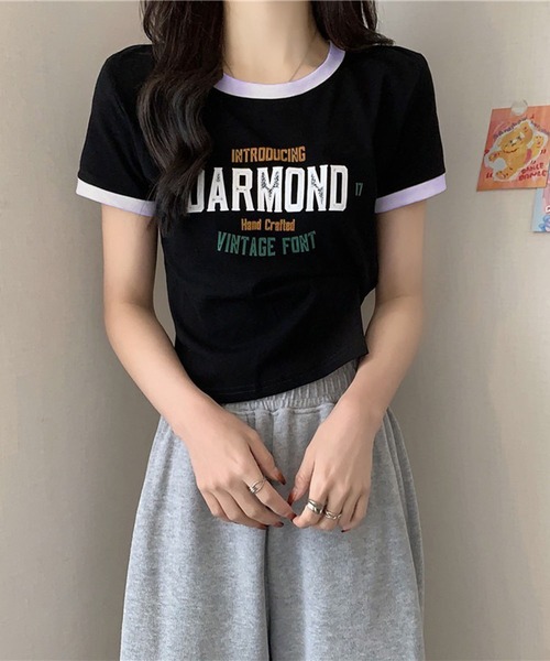 VIBGYOR（ヴィブジョー）の「【EIZZ/アイズ】カレッジロゴ リンガー Tシャツ / クルーネック / 配色リブ（Tシャツ/カットソー・レディース・グレー/ホワイト/ブラック・FREE）」の3枚目の写真