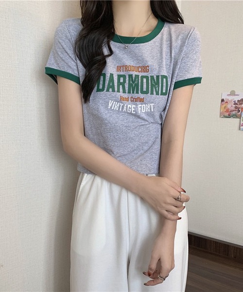 VIBGYOR（ヴィブジョー）の「【EIZZ/アイズ】カレッジロゴ リンガー Tシャツ / クルーネック / 配色リブ（Tシャツ/カットソー・レディース・グレー/ホワイト/ブラック・FREE）」の4枚目の写真