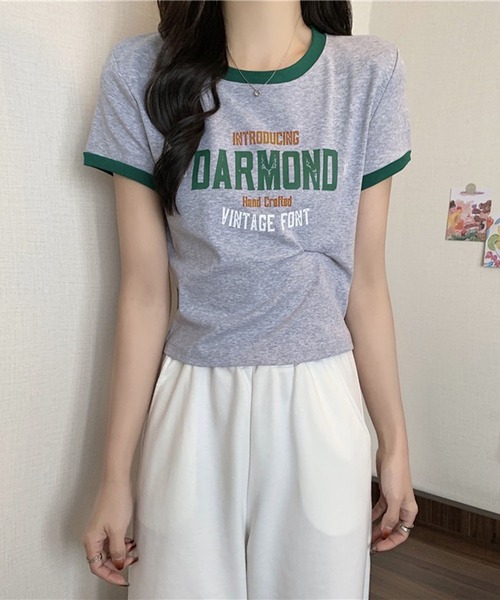 VIBGYOR（ヴィブジョー）の「【EIZZ/アイズ】カレッジロゴ リンガー Tシャツ / クルーネック / 配色リブ（Tシャツ/カットソー・レディース・グレー/ホワイト/ブラック・FREE）」の6枚目の写真