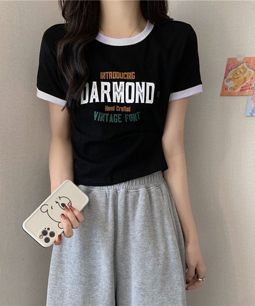 VIBGYOR（ヴィブジョー）の「【EIZZ/アイズ】カレッジロゴ リンガー Tシャツ / クルーネック / 配色リブ（Tシャツ/カットソー・レディース・グレー/ホワイト/ブラック・FREE）」の8枚目の写真