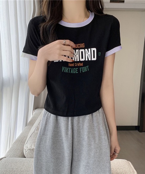 VIBGYOR（ヴィブジョー）の「【EIZZ/アイズ】カレッジロゴ リンガー Tシャツ / クルーネック / 配色リブ（Tシャツ/カットソー・レディース・グレー/ホワイト/ブラック・FREE）」の9枚目の写真