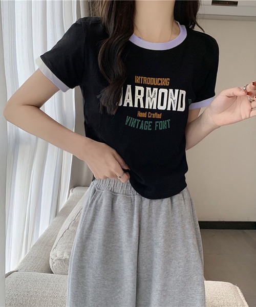 VIBGYOR（ヴィブジョー）の「【EIZZ/アイズ】カレッジロゴ リンガー Tシャツ / クルーネック / 配色リブ（Tシャツ/カットソー・レディース・グレー/ホワイト/ブラック・FREE）」の10枚目の写真