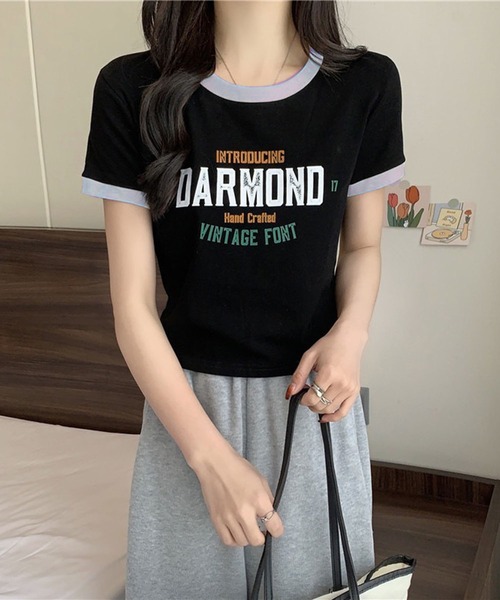 VIBGYOR（ヴィブジョー）の「【EIZZ/アイズ】カレッジロゴ リンガー Tシャツ / クルーネック / 配色リブ（Tシャツ/カットソー・レディース・グレー/ホワイト/ブラック・FREE）」の11枚目の写真
