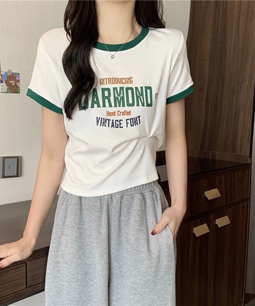 VIBGYOR（ヴィブジョー）の「【EIZZ/アイズ】カレッジロゴ リンガー Tシャツ / クルーネック / 配色リブ（Tシャツ/カットソー・レディース・グレー/ホワイト/ブラック・FREE）」の12枚目の写真