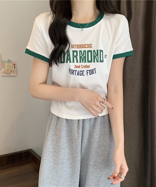 VIBGYOR（ヴィブジョー）の「【EIZZ/アイズ】カレッジロゴ リンガー Tシャツ / クルーネック / 配色リブ（Tシャツ/カットソー・レディース・グレー/ホワイト/ブラック・FREE）」の13枚目の写真