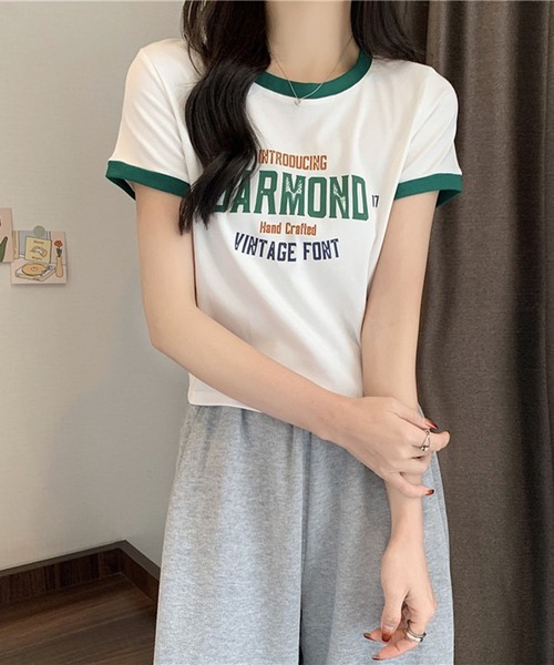 VIBGYOR（ヴィブジョー）の「【EIZZ/アイズ】カレッジロゴ リンガー Tシャツ / クルーネック / 配色リブ（Tシャツ/カットソー・レディース・グレー/ホワイト/ブラック・FREE）」の14枚目の写真