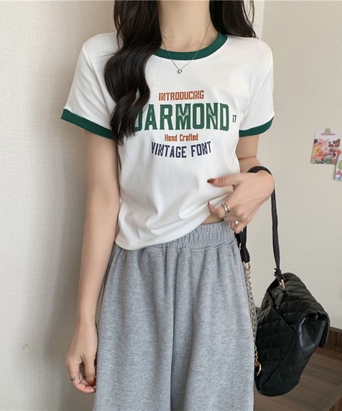 VIBGYOR（ヴィブジョー）の「【EIZZ/アイズ】カレッジロゴ リンガー Tシャツ / クルーネック / 配色リブ（Tシャツ/カットソー・レディース・グレー/ホワイト/ブラック・FREE）」の15枚目の写真
