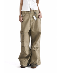 Knee Pin-Tuck Double Pocket Cargo Pants (Khaki)（その他パンツ