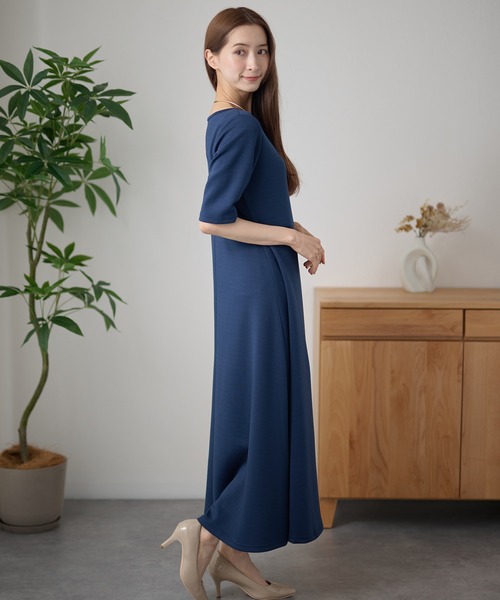 DAYRA（デイラ）の「スクエアネック 切替 フレア 半袖 ロング ワンピース（ワンピース・レディース・ネイビー/ダークグレー/ブラック・FREE/S）」の18枚目の写真