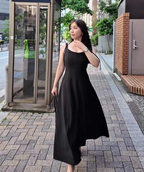 PGG 黒 ノースリーブ ワンピース ノースリーブ パネルワンピース（美シルエット設計）（ワンピース