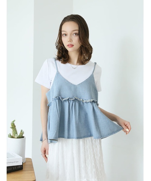 fifth(フィフス)の「【2点セット】Tシャツ×デニムペプラムビスチェ(Tシャツ/カットソー・レディース・ブルー/ネイビー・M)」の1枚目の写真