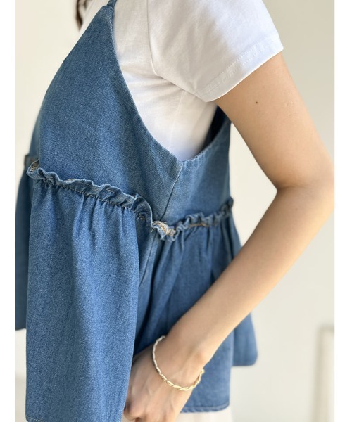 fifth(フィフス)の「【2点セット】Tシャツ×デニムペプラムビスチェ(Tシャツ/カットソー・レディース・ブルー/ネイビー・M)」の14枚目の写真