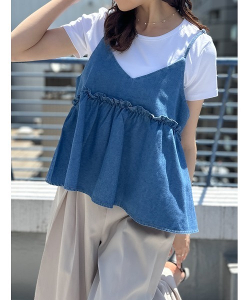 fifth(フィフス)の「【2点セット】Tシャツ×デニムペプラムビスチェ(Tシャツ/カットソー・レディース・ブルー/ネイビー・M)」の3枚目の写真
