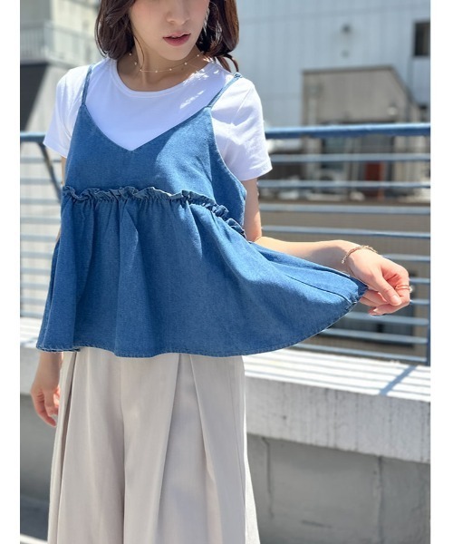fifth(フィフス)の「【2点セット】Tシャツ×デニムペプラムビスチェ(Tシャツ/カットソー・レディース・ブルー/ネイビー・M)」の4枚目の写真