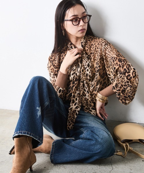 CHIC STYLE(シックスタイル)の「レオパードプリントリボンタイブラウス<大きいサイズ有>シックスタイル(シャツ/ブラウス・レディース・レオパード・M/LL/L/5L/4L/3L)」の5枚目の写真