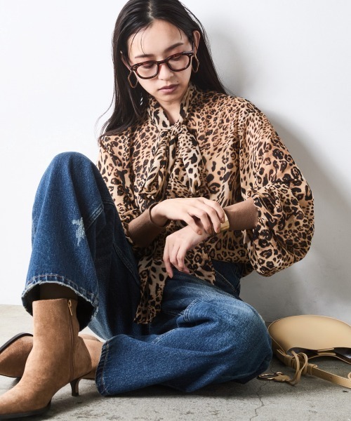 CHIC STYLE(シックスタイル)の「レオパードプリントリボンタイブラウス<大きいサイズ有>シックスタイル(シャツ/ブラウス・レディース・レオパード・M/LL/L/5L/4L/3L)」の6枚目の写真
