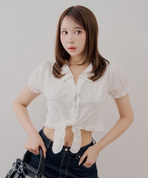 Chico(チコ)の「裾リボンパフスリーブシャツ(シャツ/ブラウス・レディース・ピンク/ホワイト/ブラック/ブラウン系その他2・FREE)」の15枚目の写真