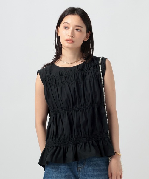 BAYFLOW(ベイフロー)の「フロントシャーリングノースリーブ(Tシャツ/カットソー・レディース・ブラウン/オフホワイト/ブラック・FREE)」の1枚目の写真
