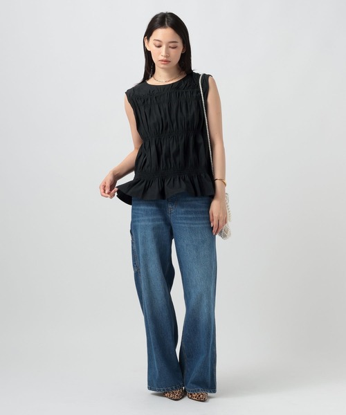 BAYFLOW(ベイフロー)の「フロントシャーリングノースリーブ(Tシャツ/カットソー・レディース・ブラウン/オフホワイト/ブラック・FREE)」の15枚目の写真