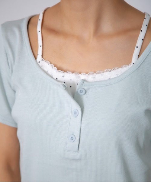 Nia（ニア）の「Nia(ニア)/ドットレイヤード風ヘンリーネックトップス（Tシャツ/カットソー・レディース・グレー/グレイッシュブルー/ホワイト・FREE）」の15枚目の写真