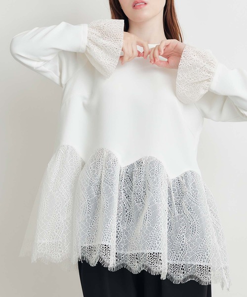 PICCIN PERLA(ピッチンペルラ)の「レースペプラムブラウス(シャツ/ブラウス・レディース・オフホワイト/ブラック・M)」の2枚目の写真