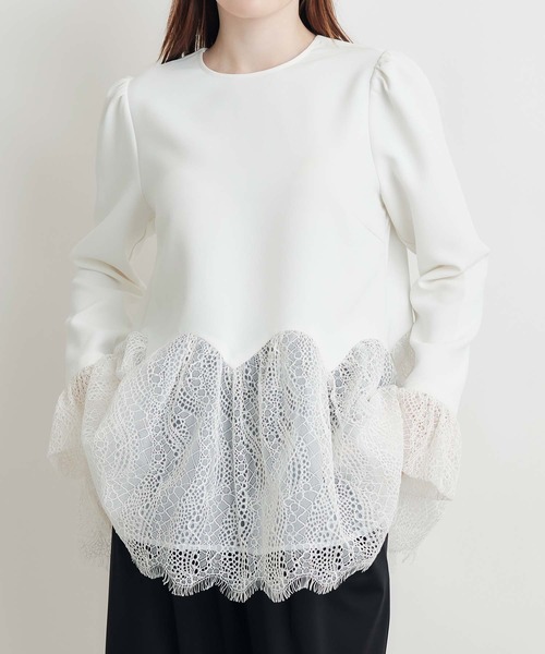 PICCIN PERLA(ピッチンペルラ)の「レースペプラムブラウス(シャツ/ブラウス・レディース・オフホワイト/ブラック・M)」の3枚目の写真