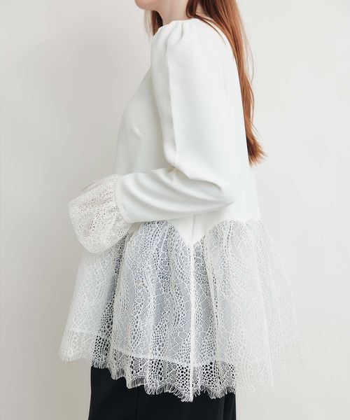 PICCIN PERLA(ピッチンペルラ)の「レースペプラムブラウス(シャツ/ブラウス・レディース・オフホワイト/ブラック・M)」の5枚目の写真