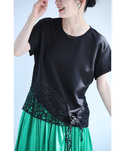 cawaii（カワイイ）の「結ぶレース裾Tシャツトップス（Tシャツ/カットソー・レディース・ブラック/ホワイト・FREE）」の9枚目の写真
