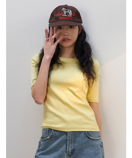 MORVE13(モルブ13)の「ロニースリムツーウェイTシャツ(チャコールネイビー)(Tシャツ/カットソー・レディース・アイボリー/イエロー/ライトグレー/ネイビー/ブラック・FREE)」の7枚目の写真