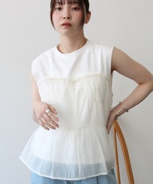 Meli rich（メリーリッチ）の「ビスチェ見えチュールフリルノースリーブプルオーバー（Tシャツ/カットソー）」