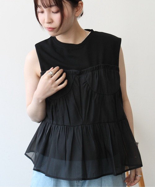 Meli rich（メリーリッチ）の「ビスチェ見えチュールフリルノースリーブプルオーバー（Tシャツ/カットソー・レディース・ブラック/ホワイト/ホワイト×ブラック・FREE）」の15枚目の写真