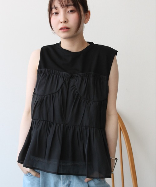 Meli rich（メリーリッチ）の「ビスチェ見えチュールフリルノースリーブプルオーバー（Tシャツ/カットソー・レディース・ブラック/ホワイト/ホワイト×ブラック・FREE）」の19枚目の写真