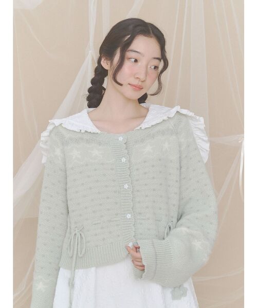 merry jenny（メリージェニー）の「おほしさまニットカーディガン（カーディガン/ボレロ・レディース・ミント/ネイビー/アイボリー/ピンク・FREE）」の5枚目の写真