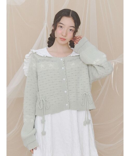 merry jenny（メリージェニー）の「おほしさまニットカーディガン（カーディガン/ボレロ・レディース・ミント/ネイビー/アイボリー/ピンク・FREE）」の6枚目の写真