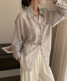 ウエストタイ付きシアーミドル丈シャツ