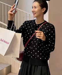 クルーネックドットニットカーディガン