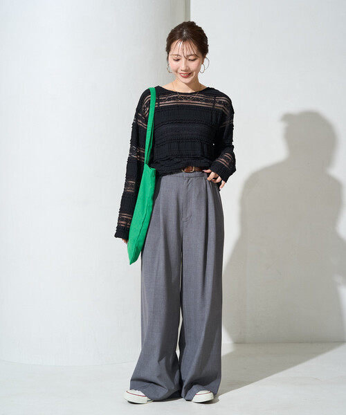 FREAK'S STORE(フリークスストア)の「限定展開 フラワー フリル ボーダー レース トップス(Tシャツ/カットソー・レディース・ブラック/オフホワイト・フリ-)」の9枚目の写真