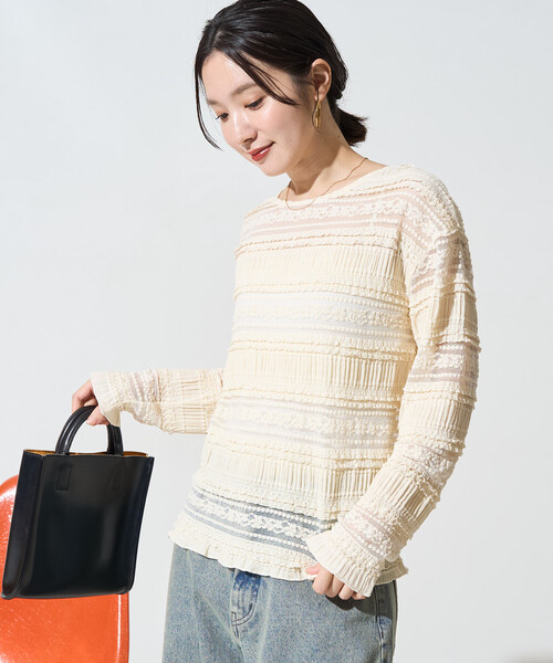 FREAK'S STORE(フリークスストア)の「限定展開 フラワー フリル ボーダー レース トップス(Tシャツ/カットソー・レディース・ブラック/オフホワイト・フリ-)」の14枚目の写真