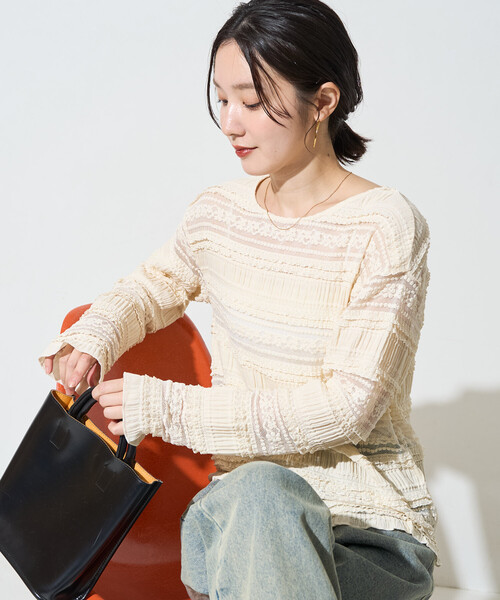 FREAK'S STORE(フリークスストア)の「限定展開 フラワー フリル ボーダー レース トップス(Tシャツ/カットソー・レディース・ブラック/オフホワイト・フリ-)」の15枚目の写真