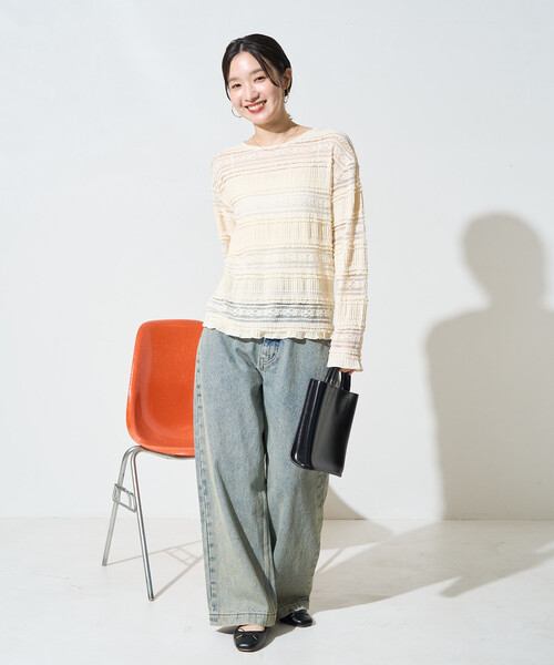 FREAK'S STORE(フリークスストア)の「限定展開 フラワー フリル ボーダー レース トップス(Tシャツ/カットソー・レディース・ブラック/オフホワイト・フリ-)」の18枚目の写真