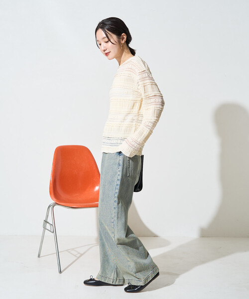 FREAK'S STORE(フリークスストア)の「限定展開 フラワー フリル ボーダー レース トップス(Tシャツ/カットソー・レディース・ブラック/オフホワイト・フリ-)」の19枚目の写真