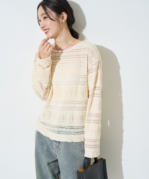 FREAK'S STORE(フリークスストア)の「限定展開 フラワー フリル ボーダー レース トップス(Tシャツ/カットソー・レディース・ブラック/オフホワイト・フリ-)」の22枚目の写真