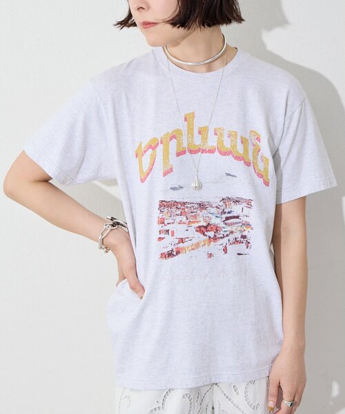 Whim Gazette リラックスロゴTシャツ グレージュ ウィムガゼット